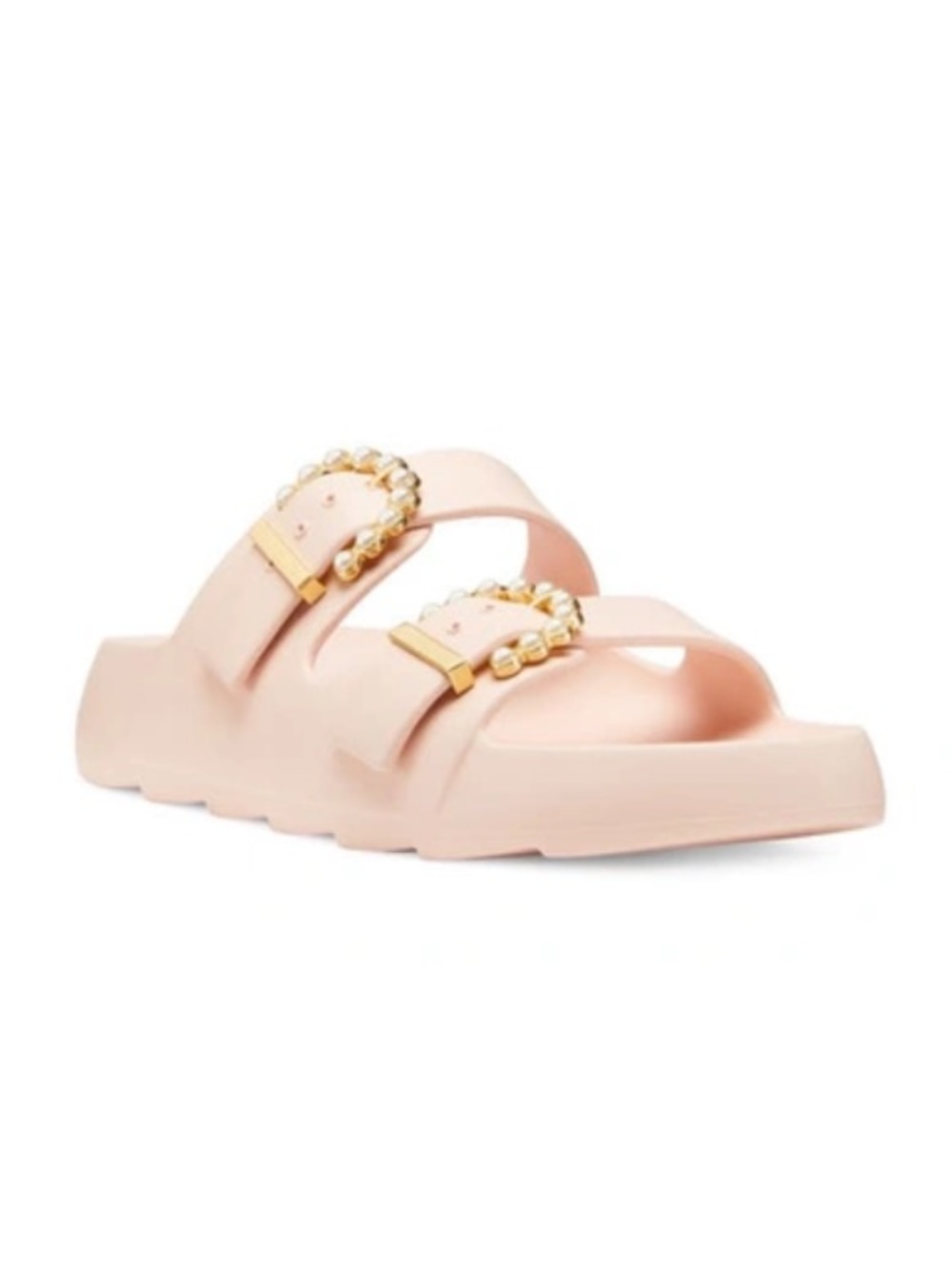 Stuart Weitzman Imitation Pearl Buckle Slide Sandal Pink Rosewater Size 8